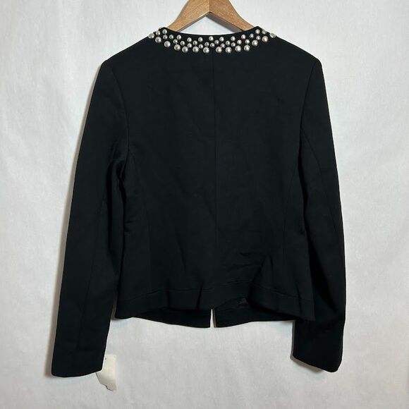 NWT Trina Turk Studded Blazer Jacket 8 Black Lapel Hook Eye Closure MSRP $398 - Picture 3 of 8
